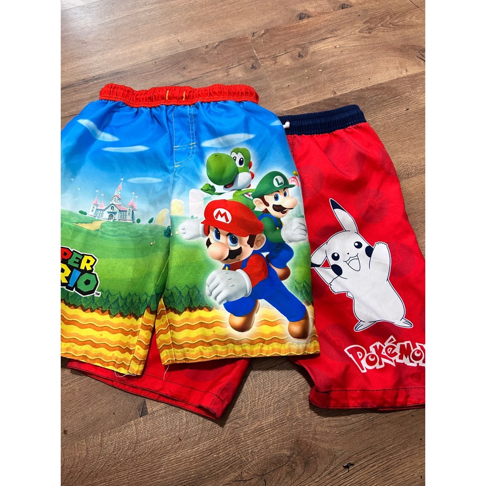 Nintendo Boys Swim‎ Trunks Bundle Super Mario Bros Pikachu Pokemon Shorts Set